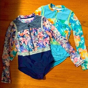 Athleta Kids Swim Rashguards - Blue and Green Floral